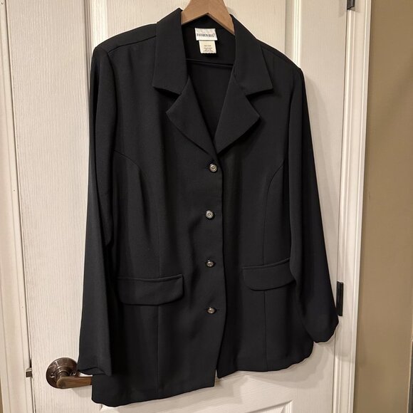 Fashion Bug | VTG Black Button Up Blazer Top Lightweight 22/24 Dressy Business - Picture 2 of 6